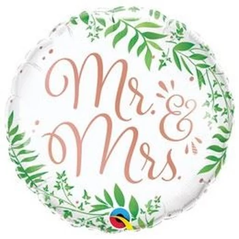 18 inch-es Mr. & Mrs. Elegant Greenery Esküvői Fólia Lufi