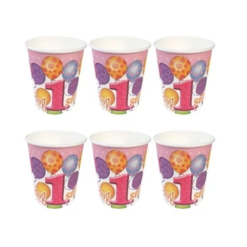 Papírpohár - 1. szülinapra, Lufis, Rózsaszín