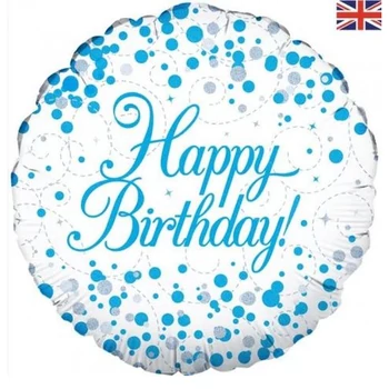 Fólia lufi - Fehér/Kék, Happy Birthday
