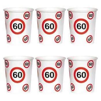 60-as Számos Sebességkorlátozó Szülinapi Papír Parti Pohár - 250 ml, 6 db-os