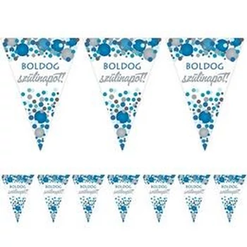Boldog Szülinapot! Kék Pasztell Konfettis Zászlófüzér - 5 m