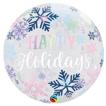 22 inch-es Hópehely Mintás - Happy Holiday Snowflakes Karácsonyi Bubble Lufi
