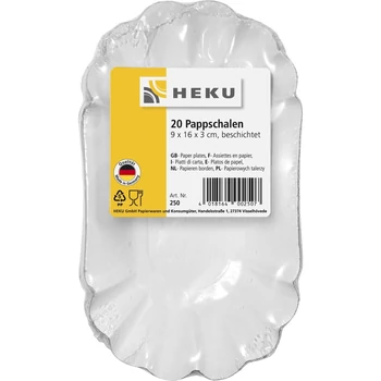 Tányér - Papír Fehér 20db, 9x16x3 cm,zsírvédővel, kb. 310 g/m2