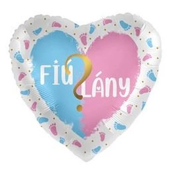 Fólia Lufi - 17"-es Babaváró Fiú vagy Lány? Babaváró Mintás Szív Léggömb
