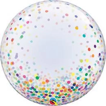24 inch-es Színes Konfetti Pöttyös Mintás Deco Bubble Lufi 61cm Héliummal