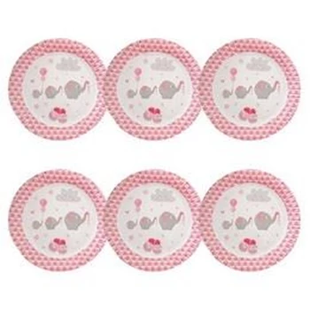 Tányér - Elefántos rózsaszín parti tányér, 23 cm, 6 db-os