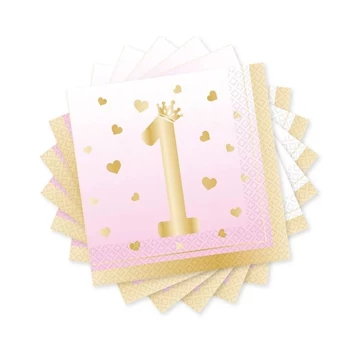 Pink Ombre Szalvéta Első Szülinapra - 33 cm x 33 cm, 16 db-os
