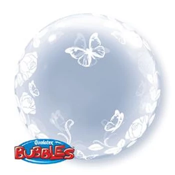 24 inch-es Elegant Roses and Butterflies - Rózsás és Lepkés Deco Bubble Lufi
