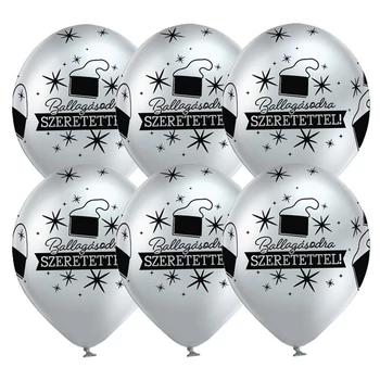 11 inch-es Ballagásodra Szeretettel Chrome Ezüst Lufi Ballagásra (6 db/csomag), Héliummal