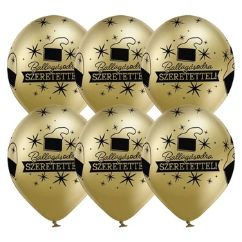 11 inch-es Ballagásodra Szeretettel Chrome Arany Lufi Ballagásra (6 db/csomag), Héliummal