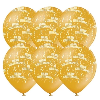 11 inch-es Boldog Születésnapot Metallic Gold - Arany Szülinapi Lufi (6 db/csomag) Héliummal
