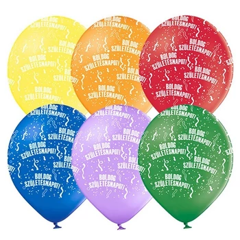 11 inch-es Boldog Születésnapot Standard Szülinapi Lufi (6 db/csomag) Héliummal