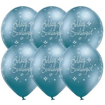 11 inch-es Boldog Szülinapot Chrome Blue - Kék Lufi (6 db/csomag) Héliummal