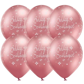 11 inch-es Boldog Szülinapot Chrome Pink - Rózsaszín Lufi (6 db/csomag) Héliummal