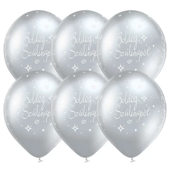 11 inch-es Boldog Szülinapot Chrome Silver - Ezüst Lufi (6 db/csomag) Héliummal