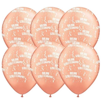 11 inch-es Boldog Születésnapot Rózsaarany - Rose Gold Lufi (6 db/csomag) Héliummal