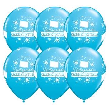 11 inch-es Ballagásodra Szeretettel Diplomakalap Mintás Robin's Egg Blue Lufi 6 db, Héliummal
