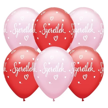 11 inch-es Szeretlek Casual Script Red and Pink Lufi (6 db/csomag), Héliummal