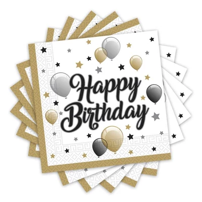 Elegáns Léggömbös Happy Birthday Szülinapi Parti Szalvéta - 33 cm x 33 cm, 20 db-os