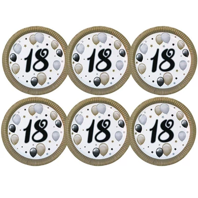 18-as Számos Szülinapi Elegáns Léggömbös Parti Papír Tányér, 23 cm, 6 db