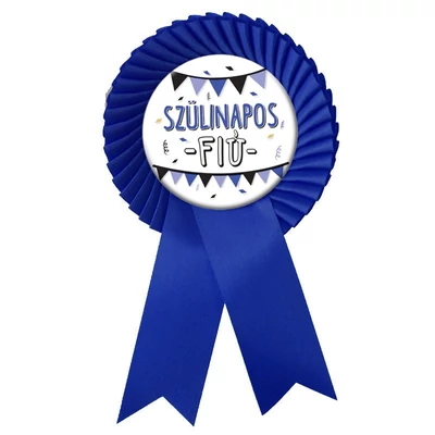 Királykék Szalagos Szülinapos Fiú Kék-Fekete Parti Kitűző