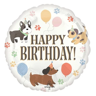 Vidám Kiskutyás Szülinapi Héliumos Fólia Lufi, 46 cm Héliummal