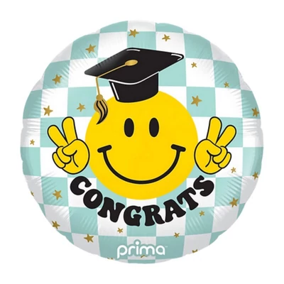 Congrats Smile Face Grad Checker Héliumos Fólia Lufi, 46 cm Héliummal