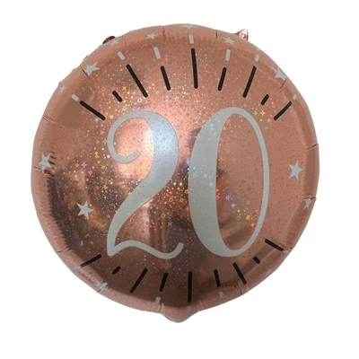 18 inch-es 20-as Számos Rosegold - Rózsaarany Csillogó Szülinapi Fólia Lufi 46cm Héliummal