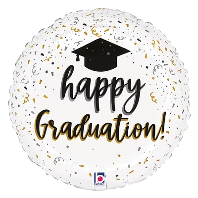 18 inch-es Happy Graduation Satin Confetti Ballagási Fólia Lufi 46cm Héliummal
