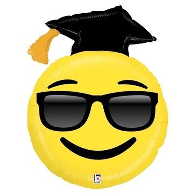 37 inch-es Emoji Smile Face Ballagási Kalapos Fólia Lufi Héliummal 94cm