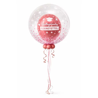 Töltött bubble (deco bubble) Pink lufi Ballagásra 61cm Héliummal