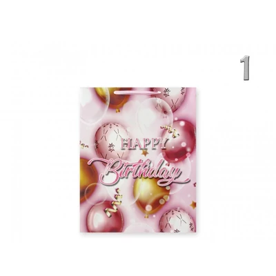 Ajándéktasak Happy Birthday lufis közép 18x9x23cm