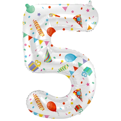 Fólia lufi 5-s szám Örömteli Party - 86 cm Héliummal
