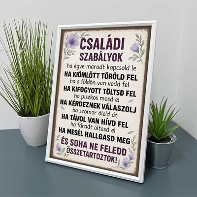 Kép Kerettel 21×30 cm – Családi Szabályok - Otthoni dekor és ajándék