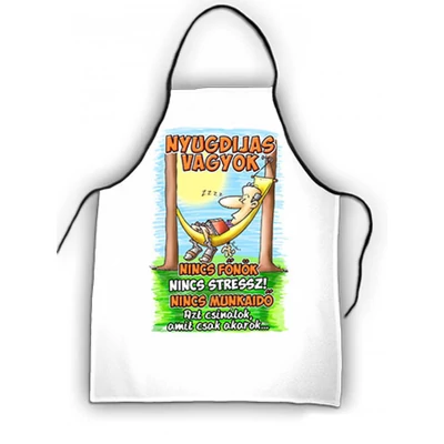 Kötény 50 cm x 70 cm - Nyugdíjas vagyok – Ajándék Nyugdíjasoknak