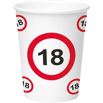Pohár 18-as Számos Sebességkorlátozó Szülinapi Papír Parti Pohár - 250 ml, 6 db-os