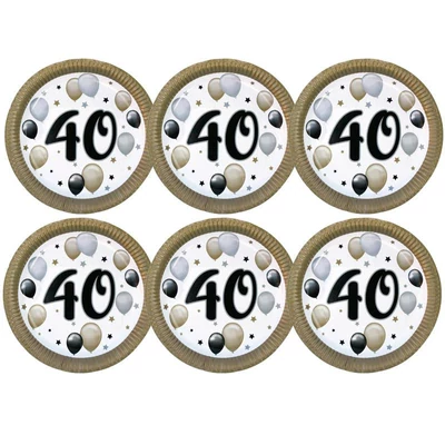 40-es Számos Szülinapi Elegáns Léggömbös Parti Papír Tányér 23cm 6db-os