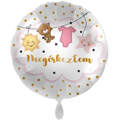 17 inch-es Megérkeztem Feliratú Lányos Fólia Lufi Babaszületésre