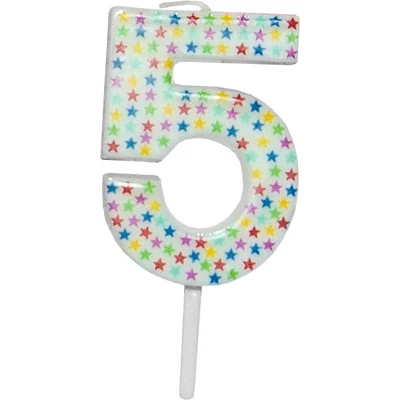 Számgyertya-csillagos fehér 4,5cm 5-s