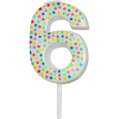 Számgyertya-csillagos fehér 4,5cm 6-s