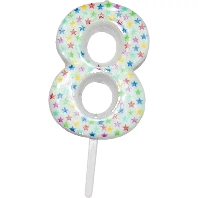 Számgyertya-csillagos fehér 4,5cm 8-s