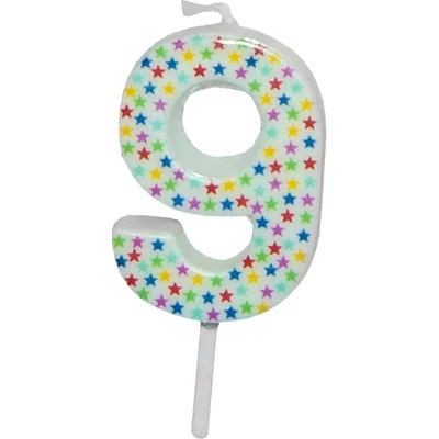 Számgyertya-csillagos fehér 4,5cm 9-s