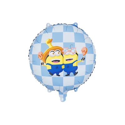 Fólia lufi, kerek, Minionok, 35x35 cm, mix Héliummal