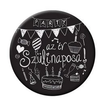 Az Év Szülinaposa Fekete Parti Kitűző - 5,5 cm
