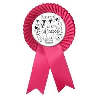 Magenta Rózsaszín Szalagos Az Év Szülinaposa Fehér Parti Kitűző