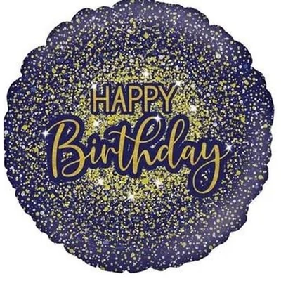 18"-es fólia - Happy Birthday, arany csillámos