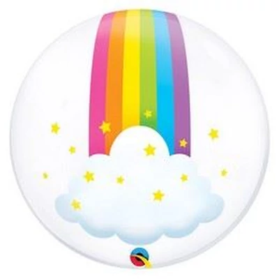 24 inch-es Rainbow Clouds - Szivárvány Felhőkkel Mintás Lufi 61cm Héliummal