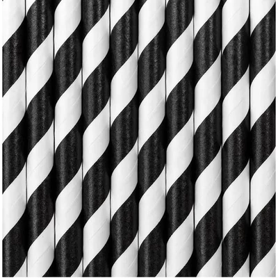 Papír szívószál - Fekete Fehér csíkos 250db/csomag