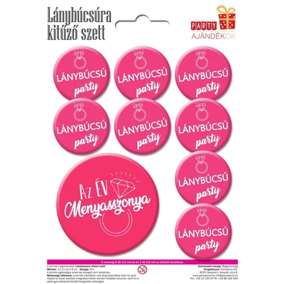 Lánybúcsús Kitűző Szett - Lánybúcsú Party 8 + 1 Db-Os