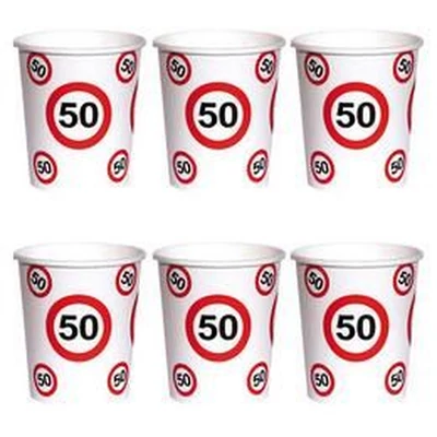 50-es Számos Sebességkorlátozó Szülinapi Papír Parti Pohár - 250 ml, 6 db-os